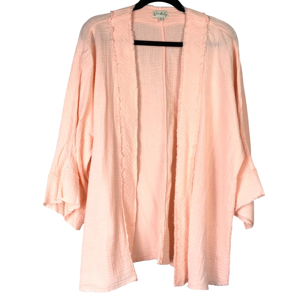 Wonderly‎ Peach Gauze Cotton Kimono Cardigan Open Front Bell Sleeve Medium